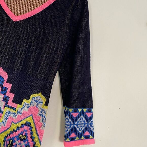 Flying Tomato Quarter Sleeve Vneck Boho Sweater Dress Size Large Bold Multicolor - Picture 6 of 7